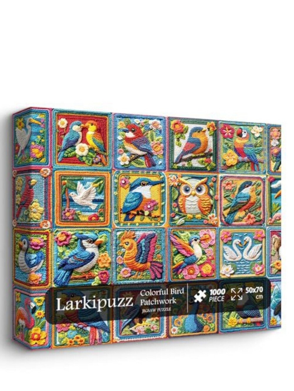 Larkipuzz Colorful Bird Patchwork 1000-Piece Jigsaw Puzzle NIB